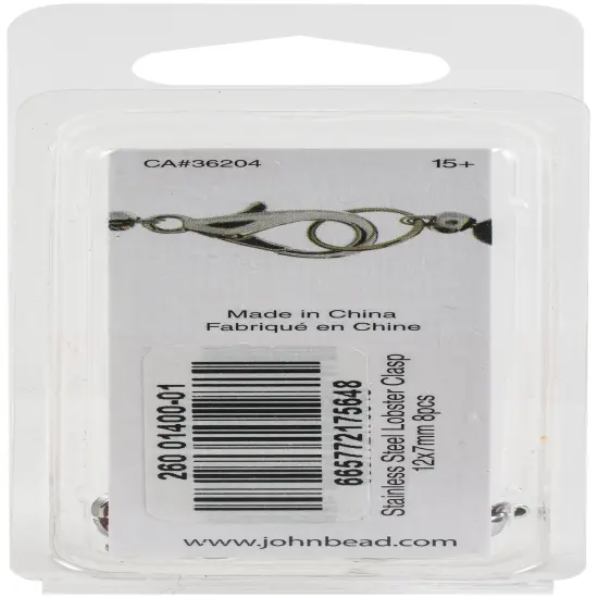 John Bead Stainless Steel Lobster Clasp 8/Pkg-12x7mm {2}