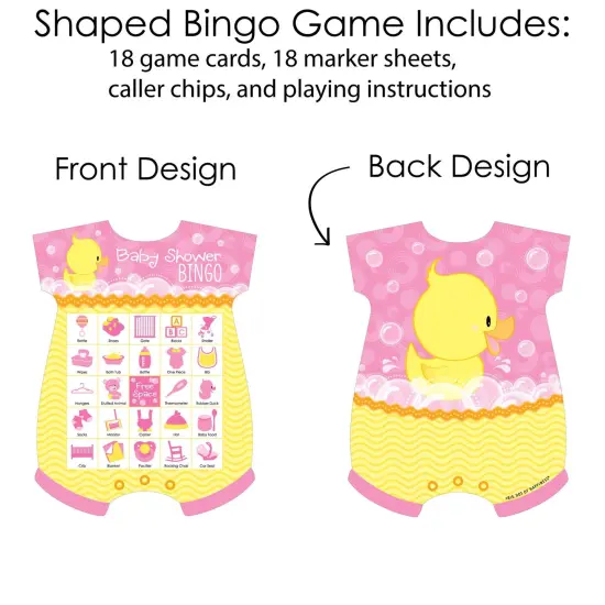 Big Dot of Happiness Pink Ducky Duck - Picture Bingo Cards and Markers - Baby Shower Shaped Bingo Game - Set of 18 {4}