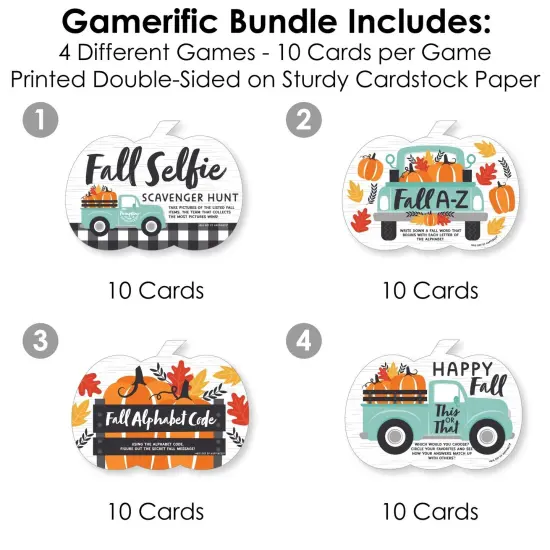 Big Dot of Happiness Happy Fall Truck - 4 Harvest Pumpkin Party Games - 10 Cards Each - Gamerific Bundle {4}