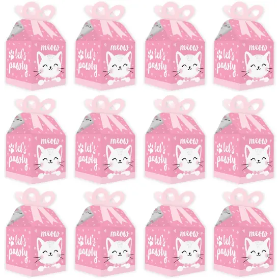 Big Dot of Happiness Purr-fect Kitty Cat - Square Favor Gift Boxes - Kitten Meow Baby Shower or Birthday Party Bow Boxes - Set of 12 {6}