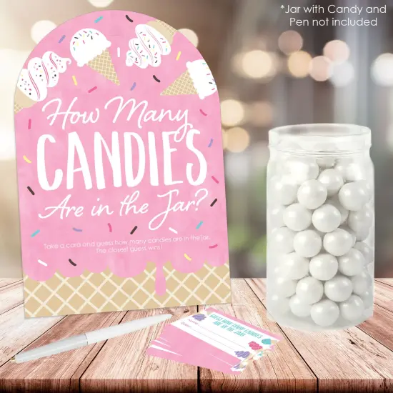 Big Dot of Happiness Scoop Up The Fun - Ice Cream - How Many Candies Sprinkles Party Game - 1 Stand and 40 Cards - Candy Guessing Game {3}