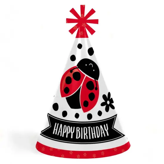 Big Dot of Happiness Happy Little Ladybug - Cone Happy Birthday Party Hats for Kids and Adults - Set of 8 (Standard Size) {1}