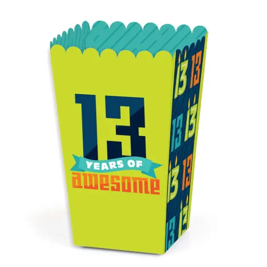 Big Dot of Happiness Boy 13th Birthday - Official Teenager Birthday Party Favor Popcorn Treat Boxes - Set of 12 {1}