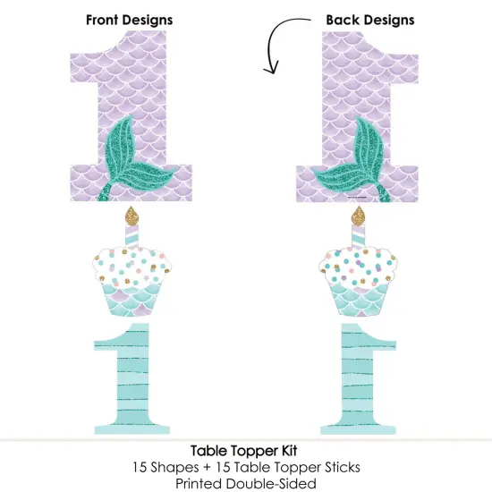 Big Dot of Happiness 1st Birthday Let's Be Mermaids - First Birthday Party Centerpiece Sticks - Table Toppers - Set of 15 {6}