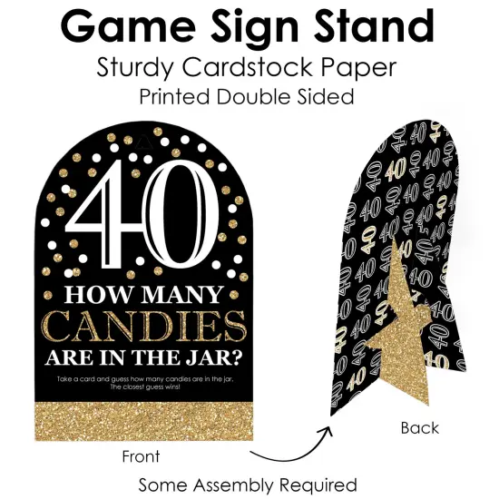 Big Dot of Happiness Adult 40th Birthday - Gold - How Many Candies Birthday Party Game - 1 Stand and 40 Cards - Candy Guessing Game {6}