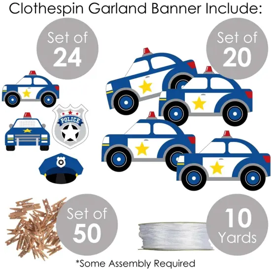 Big Dot of Happiness Calling All Units - Police - Cop Birthday Party or Baby Shower DIY Decorations - Clothespin Garland Banner - 44 Pieces {6}