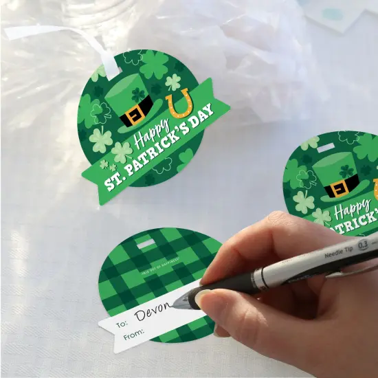 Big Dot of Happiness Shamrock St. Patrick's Day - Saint Paddy&rsquo;s Day Party Clear Goodie Favor Bags - Treat Bags With Tags - Set of 12 {4}