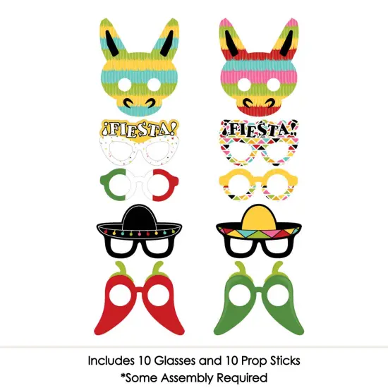 Big Dot of Happiness Let's Fiesta Glasses & Masks - Paper Card Stock Fiesta Photo Booth Props Kit - 10 Count {4}