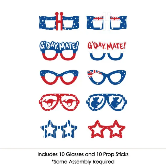 Big Dot of Happiness Australia Day - Glasses - Paper Card Stock G'Day Mate Aussie Party Photo Booth Props Kit - 10 Count {3}