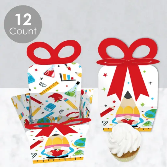 Big Dot of Happiness School Gnomes - Square Favor Gift Boxes - Teacher and Classroom Decorations Bow Boxes - Set of 12 {4}