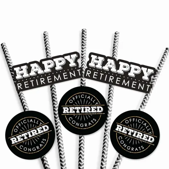 Big Dot of Happiness Happy Retirement - Paper Straw Decor - Retirement Party Striped Decorative Straws - Set of 24 {7}