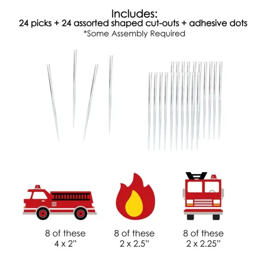 Big Dot of Happiness Fired Up Fire Truck - Dessert Cupcake Toppers - Firefighter Firetruck Baby Shower or Birthday Party Clear Treat Picks - Set of 24 {7}