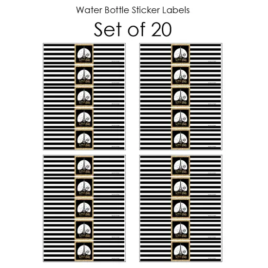 Big Dot of Happiness Stars Over Paris - Parisian Themed Party Water Bottle Sticker Labels - Set of 20 {4}