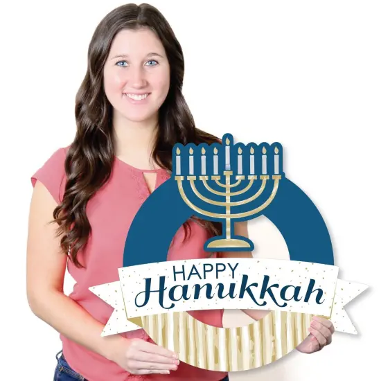 Big Dot of Happiness Happy Hanukkah - Outdoor Chanukah Holiday Party Decor - Front Door Wreath {7}