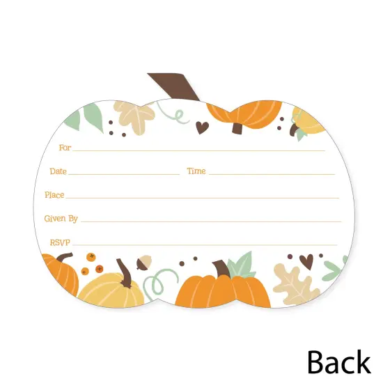Big Dot of Happiness Little Pumpkin - Shaped Fill-In Invitations - Fall Birthday Party or Baby Shower Invitation Cards with Envelopes - Set of 12 {6}