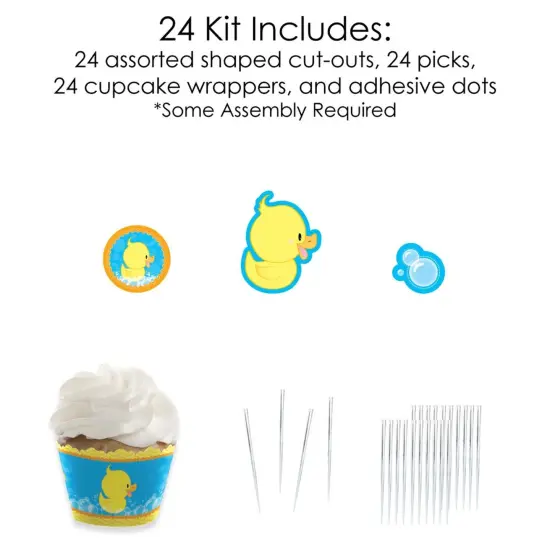 Big Dot of Happiness Ducky Duck - Cupcake Decoration - Baby Shower or Birthday Party Cupcake Wrappers and Treat Picks Kit - Set of 24 {6}