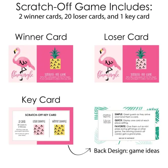 Big Dot of Happiness Pink Flamingo - Party Like a Pineapple - Tropical Summer Game Scratch Off Cards - 22 Count {6}