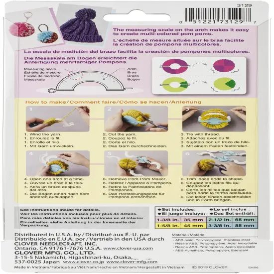 Clover Pom-Pom Maker Set-4/Pkg {3}