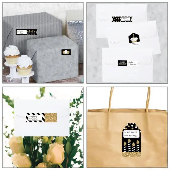 Big Dot of Happiness Adult Happy Birthday - Gold - Assorted Birthday Party Gift Tag Labels - To and From Stickers - 12 Sheets - 120 Stickers {7}