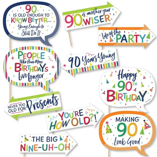 Big Dot of Happiness Funny 90th Birthday - Cheerful Happy Birthday - Colorful Ninetieth Birthday Party Photo Booth Props Kit - 10 Piece {1}