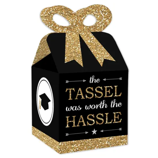 Big Dot of Happiness Tassel Worth The Hassle - Gold - Square Favor Gift Boxes - Graduation Party Bow Boxes - Set of 12 {1}