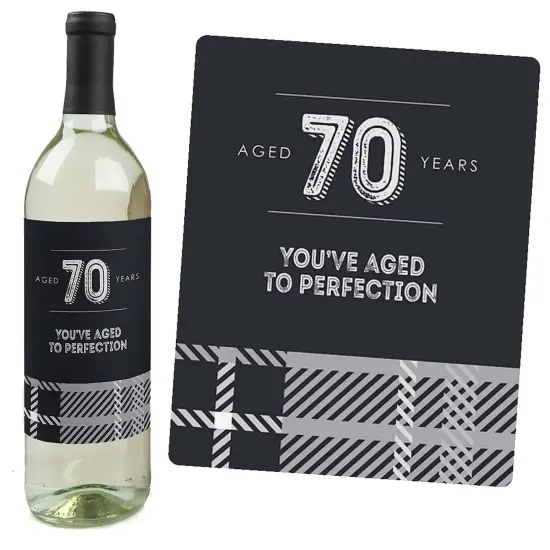 Big Dot of Happiness 70th Milestone Birthday - Birthday Gift For Men - Wine Bottle Label Stickers - Set of 4 {6}
