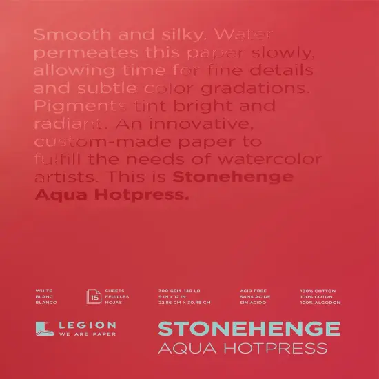 Stonehenge Aqua Block Hotpress Pad 9"X12" 15 Sheets/Pkg-White 140lb {1}