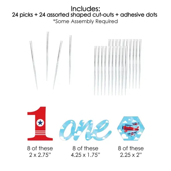 Big Dot of Happiness 1st Birthday Taking Flight - Airplane - Dessert Cupcake Toppers - Vintage Plane First Birthday Party Clear Treat Picks - 24 Ct {7}