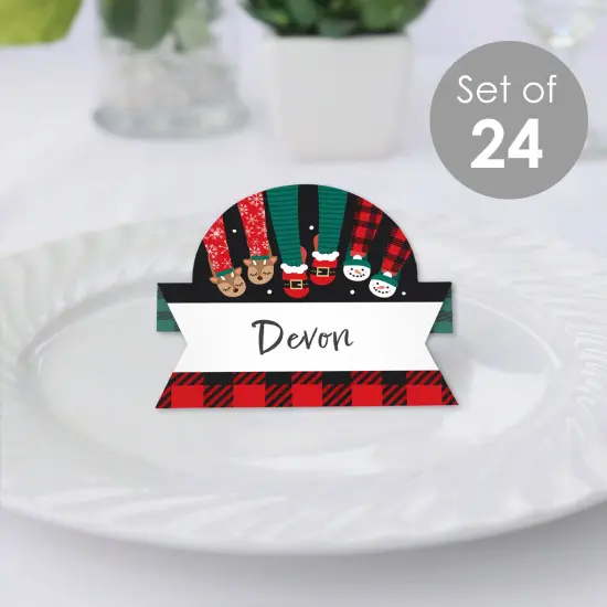 Big Dot of Happiness Christmas Pajamas - Holiday Plaid PJ Party Tent Buffet Card - Table Setting Name Place Cards - Set of 24 {3}