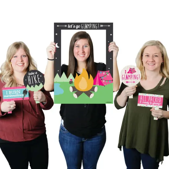 Big Dot of Happiness Let's Go Glamping - Camp Glamp Party or Birthday Party Selfie Photo Booth Picture Frame & Props - Printed on Sturdy Material {1}