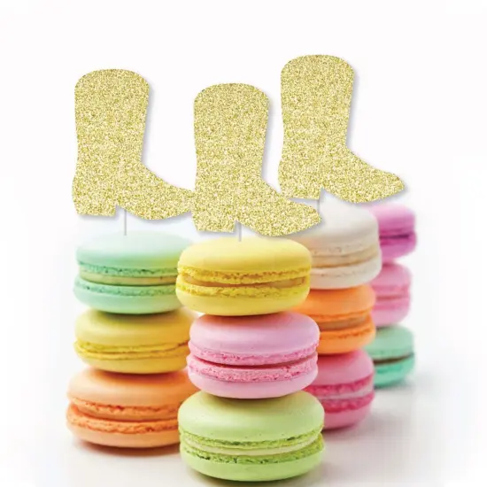 Big Dot of Happiness Gold Glitter Cowboy Boot - No-Mess Real Gold Glitter Dessert Cupcake Toppers - Western Party Clear Treat Picks - Set of 24 {6}