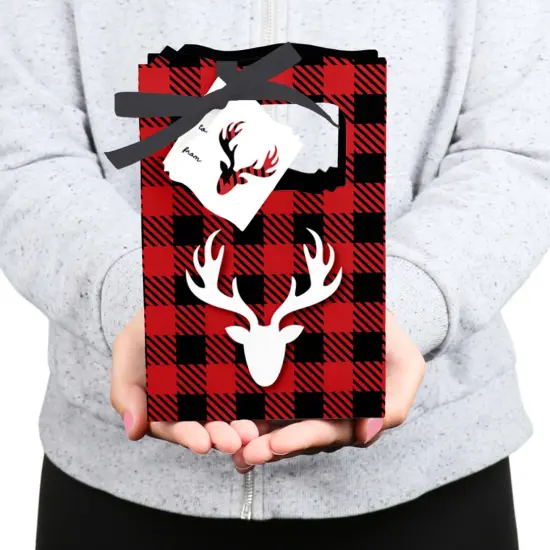 Big Dot of Happiness Prancing Plaid - Christmas and Holiday Buffalo Plaid Party Favor Boxes Gift Bags - 12 Count {7}