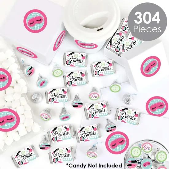 Big Dot of Happiness Spa Day - Mini Candy Bar Wrappers, Round Candy Stickers & Circle Stickers - Girls Makeup Party Candy Favor Sticker Kit - 304 Pcs {3}