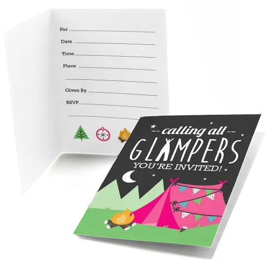 Big Dot of Happiness Let's Go Glamping - Fill In Camp Glamp Party or Birthday Party Invitations (8 count) {1}