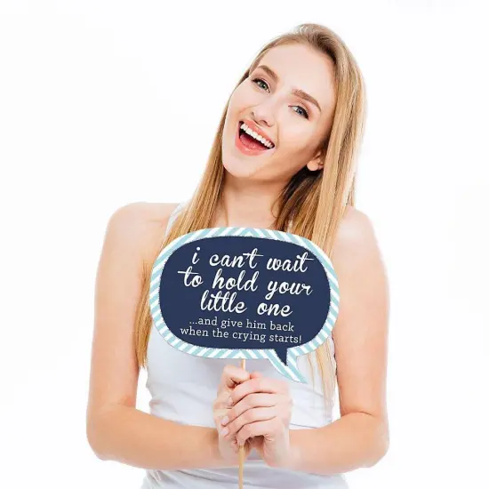 Big Dot of Happiness Funny Blue and Silver - Hello Little One - Boy Baby Shower Photo Booth Props Kit - 10 Piece {3}