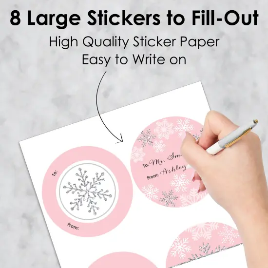 Big Dot of Happiness Pink Winter Wonderland - Round Holiday Snowflake Birthday Party and Baby Shower To and From Gift Tags - Large Stickers - Set of 8 {6}