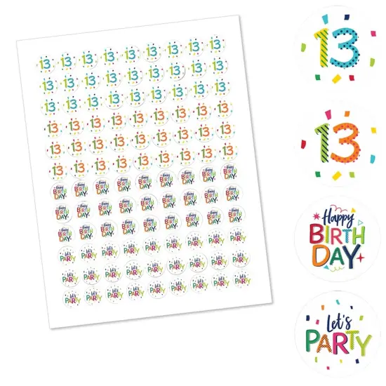 Big Dot of Happiness 13th Birthday Cheerful Happy Birthday - Thirteenth Round Candy Sticker Favors - Labels Fits Chocolate Candy (1 sheet of 108) {3}