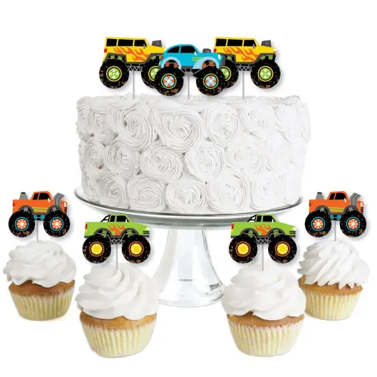 Big Dot of Happiness Smash and Crash - Monster Truck - Dessert Cupcake Toppers - Boy Birthday Party Clear Treat Picks - Set of 24 {1}