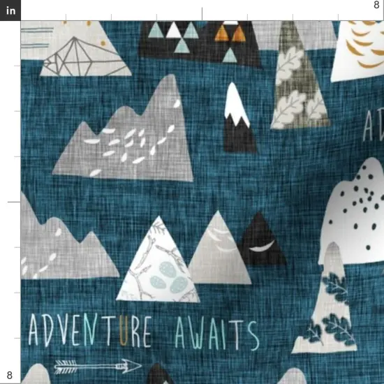 Various Fabrics by the Yard or Fat Quarter Adventure Awaits Regular Boy Mountain Teal Dark Blue Wilderness Custom Printed Fabric by Spoonflower {4}