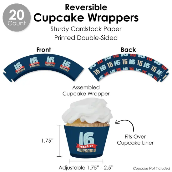 Big Dot of Happiness Boy 16th Birthday - Sweet Sixteen Birthday Party Favors and Cupcake Kit - Fabulous Favor Party Pack - 100 Pieces {6}