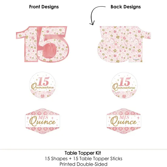 Big Dot of Happiness Mis Quince Anos - Quinceanera Sweet 15 Birthday Party Centerpiece Sticks - Table Toppers - Set of 15 {6}