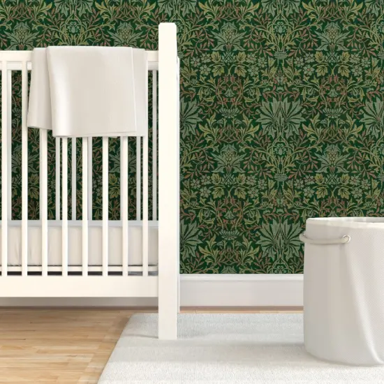 Pre-Pasted Wallpaper 2FT Wide Arts And Crafts Woven Look Vintage Inspired Victorian Floral Morris Custom Pre-pasted Wallpaper by Spoonflower {7}