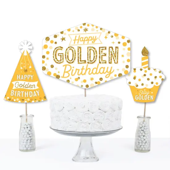 Big Dot of Happiness Golden Birthday - Happy Birthday Party Centerpiece Sticks - Table Toppers - Set of 15 {4}