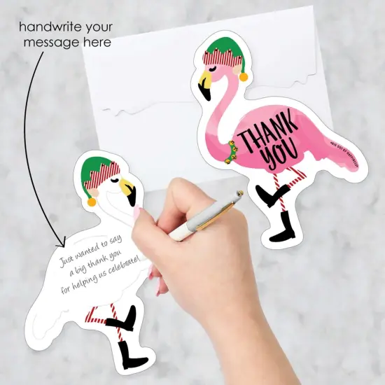 Big Dot of Happiness Flamingle Bells - Shaped Thank You Cards - Tropical Christmas Party Shaped Thank You Cards with Envelopes - Set of 12 {3}