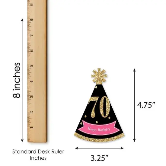 Big Dot of Happiness Chic 70th Birthday - Pink, Black and Gold - Mini Cone Birthday Party Hats - Small Little Party Hats - Set of 8 {7}