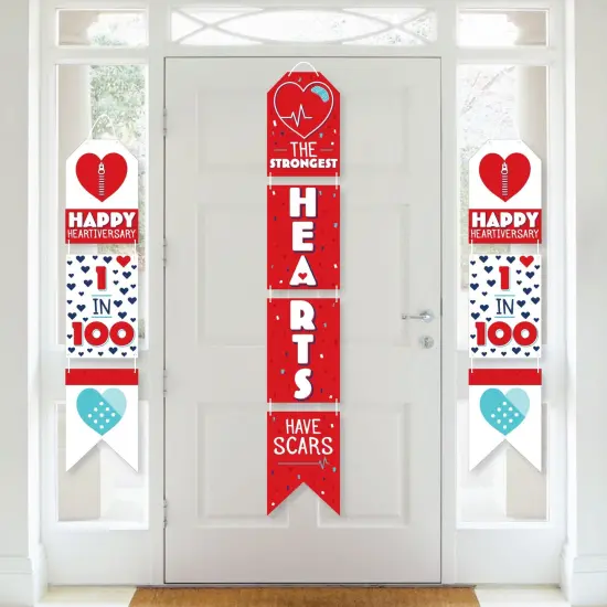 Big Dot of Happiness Happy Heartiversary - Hanging Vertical Paper Door Banners - CHD Awareness Wall Decoration Kit - Indoor Door Decor {1}