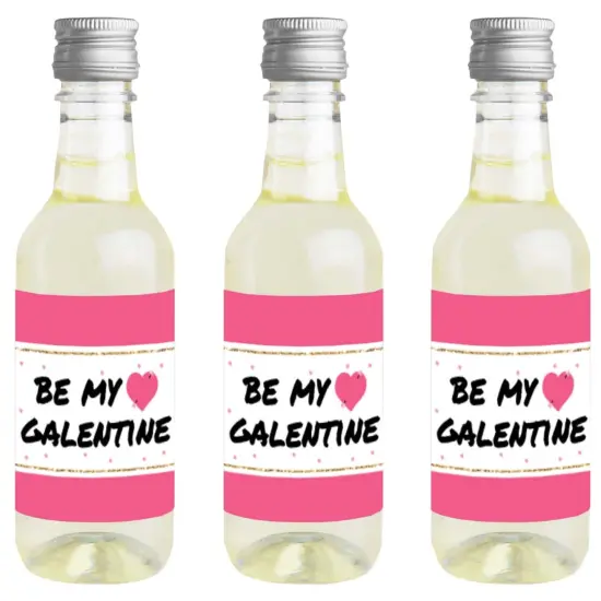 Big Dot of Happiness Be My Galentine - Mini Wine and Champagne Bottle Label Stickers - Galentine's and Valentine's Day Party Favor Gift - Set of 16 {1}