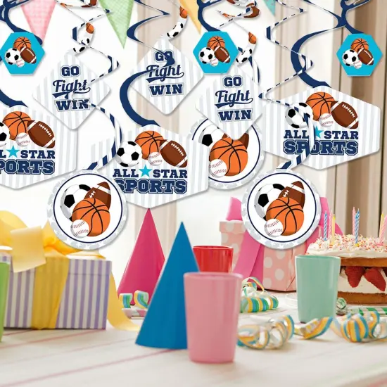 Big Dot of Happiness Go, Fight, Win - Sports - Baby Shower or Birthday Party Hanging Decor - Party Decoration Swirls - Set of 40 {3}