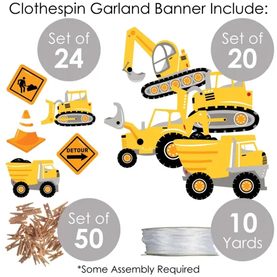Big Dot of Happiness Dig It - Construction Party Zone - Baby Shower or Birthday Party DIY Decorations - Clothespin Garland Banner - 44 Pieces {4}