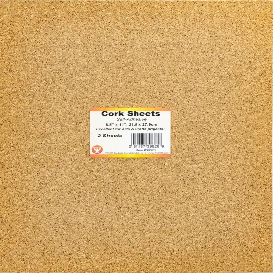 Hygloss Cork Sheets Self-Adhesive 2mm Thick 2/Pkg-8.5"X11" {1}